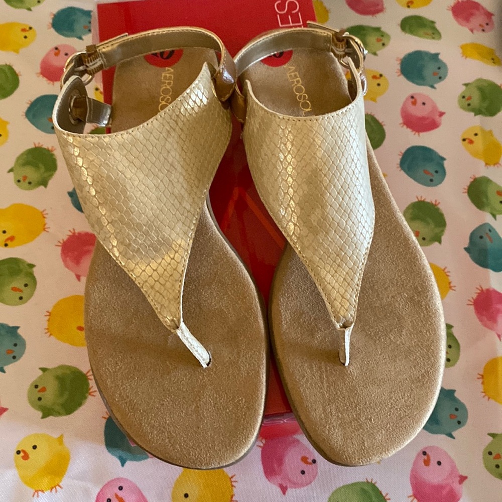 Brand New Aerosoles Sandels in Gold.